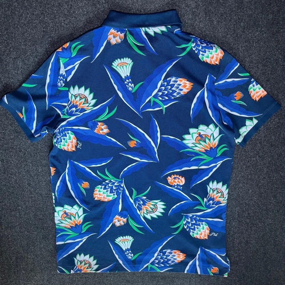 Polo Ralph Lauren Polo Shirt Mens M Blue New Floral Classic Fit 710929064001